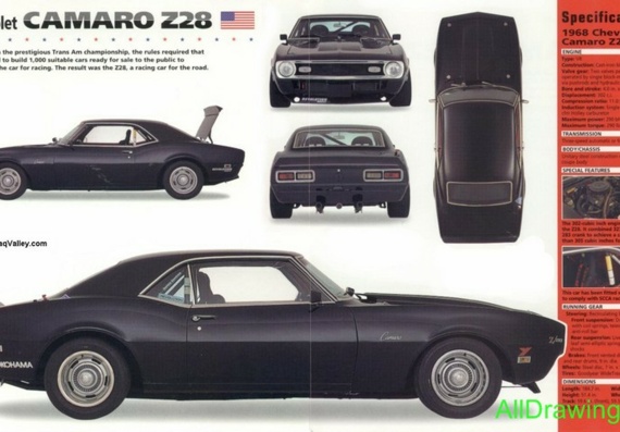 Chevrolet Camaro Z28 (1968) (Шевроле Камаро З28 (1968)) - чертежи (рисунки) автомобиля
